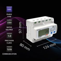 Qoltec vyhľadávač signálu trojfázový elektronický merač spotreby energie na DIN lištu 400V Wi-Fi