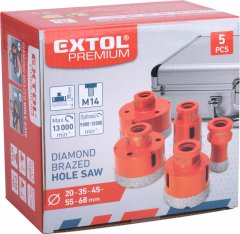 Extol Premium Sada diamantových korunkových vrtákov do uhlovej brúsky, 5ks, Ø20-35-45-55-68mm, EXTOL PREMIUM