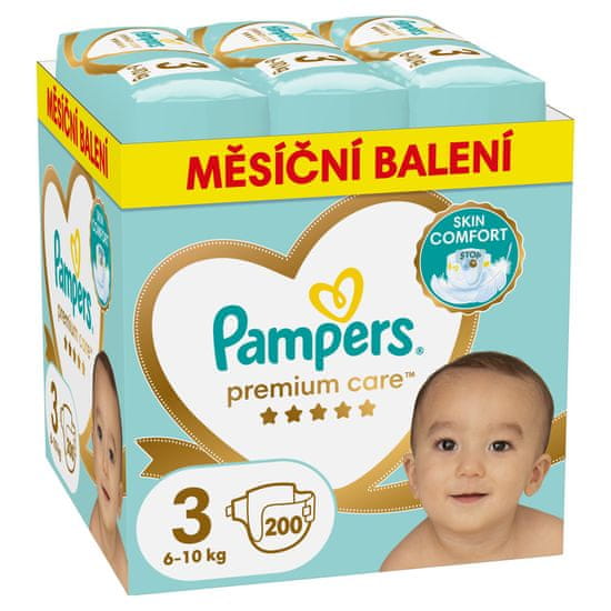 Pampers Premium Care plienky veľ. 3 (200 ks plienok) 6-10 kg Mesačné balenie