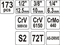 YATO Gola sada 1/4", 3/8" a 1/2", 173 dielov - YT-38931