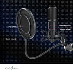 Nedis herný mikrofón GSMIC410BK/ notebook/stolný/ vypínač/ POP filter/ USB-A/ čierny