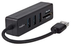 Nedis USB hub/ zástrčka USB-A zástrčka/ 3x zásuvka USB-A/ 5 Portov/ USB 3.2 Gen 1/ 5 Gbps/ SD & MicroSD/ čierny/ blister