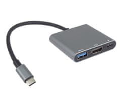 PremiumCord Adaptér USB-C na HDMI + USB3.0 + PD, rozlíšenie 4K a FULL HD 1080p