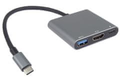 PremiumCord Adaptér USB-C na HDMI + USB3.0 + PD, rozlíšenie 4K a FULL HD 1080p