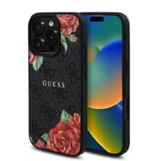 Guess Zadný kryt PU Leather 4G Roses MagSafe pre iPhone 16 Pro Max Black