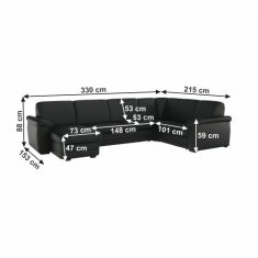 KONDELA Sedacia súprava U, ekokoža čierna, ľavá, BITER U 215 x 330 x 88 cm
