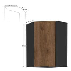 KONDELA Horná rohová skrinka orech okapi, čierna MENZO 60x60 GN-90 1F