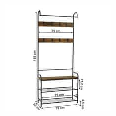KONDELA Vešiak s botníkom čierny kov, MDF rustikálne drevo KELAM
