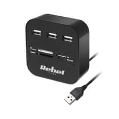 Rebel 3portový USB 2.0 HUB s čítačkou pamäťových kariet čierny KOM1020