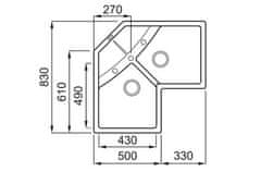 Elleci Granitový kuchyňský dřez s vaničkou a odkapem UNICO CORNER G48