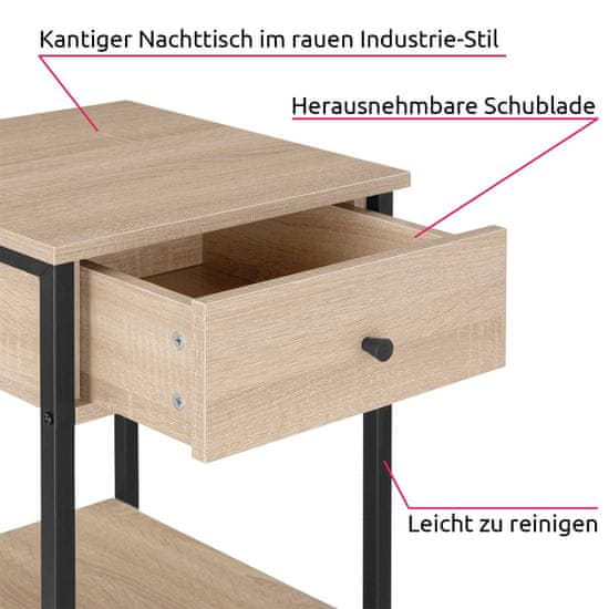 tectake Nočný stolík Bradford 40x40x55,5cm