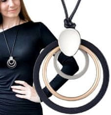 Camerazar Elegantný dlhý náhrdelník choker, čierny so zlatým okrúhlym príveskom, dĺžka 48 cm