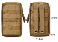 Camerazar Vojenské taktické puzdro MOLLE s úložným priestorom, rozmery 21x11x6 cm, dvojitý zips, vertikálne a horizontálne nosenie