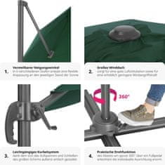 tectake Slnečník konzolový slnečník Ø 300cm s nožným pedálom a ochranou plachtou