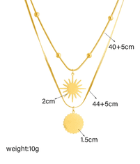 For Fun & Home Dvojitý náhrdelník z chirurgickej ocele 316L s mincou a slnkom, pokovovaný 18-karátovým zlatom, dĺžka 44+5 cm a 40+5 cm