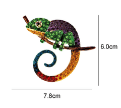 Camerazar Elegantná brošňa Chameleón so zirkónmi, šperková zliatina, 6 cm * 7,8 cm