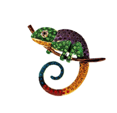 Camerazar Elegantná brošňa Chameleón so zirkónmi, šperková zliatina, 6 cm * 7,8 cm