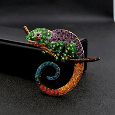 Camerazar Elegantná brošňa Chameleón so zirkónmi, šperková zliatina, 6 cm * 7,8 cm