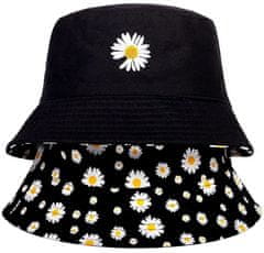 Camerazar Obojstranná čiapka BUCKET HAT so sedmokráskou, čierna, polyester/bavlna, 55-59 cm