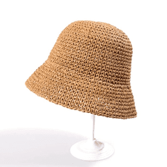 Camerazar Dámsky slamený plážový klobúk BUCKET HAT, tmavá slama, univerzálna veľkosť 56-58 cm