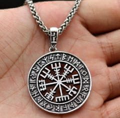 Camerazar Pánsky náhrdelník Vegvisir Nordic, strieborná farba, zliatiny kovov, priemer prívesku 3,2 cm