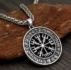 Camerazar Pánsky náhrdelník Vegvisir Nordic, strieborná farba, zliatiny kovov, priemer prívesku 3,2 cm