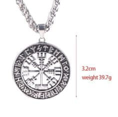 Camerazar Pánsky náhrdelník Vegvisir Nordic, strieborná farba, zliatiny kovov, priemer prívesku 3,2 cm