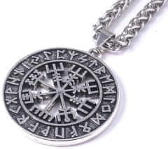 Camerazar Pánsky náhrdelník Vegvisir Nordic, strieborná farba, zliatiny kovov, priemer prívesku 3,2 cm