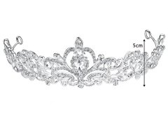 Camerazar Svadobná korunka Tiara Tiara Diadém, strieborná, šperkovaný kov s kryštálmi, 16x22x4,5 cm