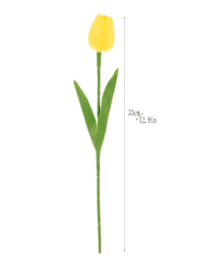 Camerazar Dekoračná kytica 10 umelých tulipánov, žltá farba, materiál: silikón a plast, dĺžka: 34 cm