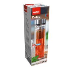 Fľaša na pitie 500ml dvojstenná DOBLO, so sitkom, nerez / sklo