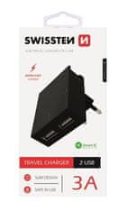 SWISSTEN SIEŤOVÝ ADAPTÉR SMART IC, CE 2x USB 3 A POWER ČIERNY