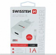 SWISSTEN SIEŤOVÝ ADAPTÉR SMART IC 1x USB 1A POWER + DÁTOVÝ KÁBEL USB / LIGHTNING 1,2 M BIELÝ