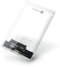 Connect IT ToolFree Clear externý box pre HDD 2,5&quot; SATA, USB 3.0, TRANSPARENTNÝ