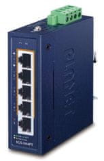 Planet IGS-504PTv3 Priemyselný PoE switch, 5x1Gb, 4x PoE 802.3at 120W, -40 až 75°C, dual 48-54VDC, IP30, fanless