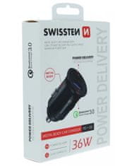 Swissten cl adaptér power delivery usb-c + quick charge 3.0 36w metal čierny