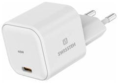 SWISSTEN Sieťový Adaptér GaN 1x USB-C 45W PD Biely