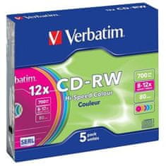 VERBATIM CD-RW SERL 700MB, 12x, farba, slim case 5 ks