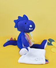 Doudou Darčeková sada - Plyšový dinosaurus s dečkou 25 cm modrý