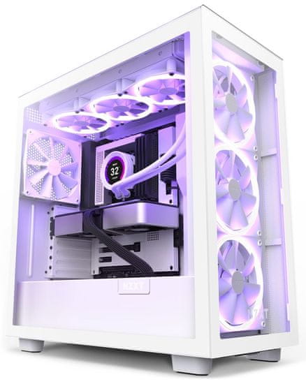 NZXT skriňa H7 Elite Edition / ATX / 4x 140mm (3x RGB) fan / USB-C / 2x USB / preskl. bočnice / preskl. panel / biela