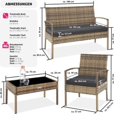 tectake Záhradný ratanový nábytok Sparta 3 + 1