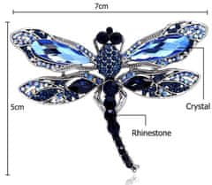 Camerazar Elegantná brošňa vážka zdobená kryštálmi a zirkónmi, strieborná šperková zliatina, modrá/čierna/zafírová/biela/žltá