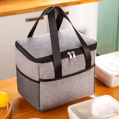 Camerazar Termo taška LUNCH BOX s izoláciou, sivá, nepremokavý materiál, 23x20x17,5 cm