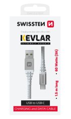 Swissten dátový kábel kevlar usb/usb-c 1,5 m biely