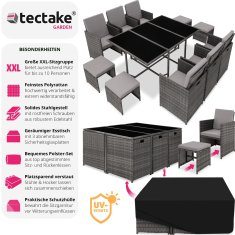 tectake Záhradný ratanový nábytok Malaga 6+4+1 vr. ochrannej plachty