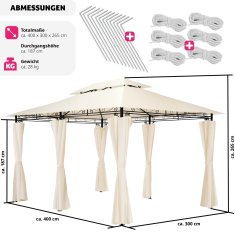 tectake Záhradný altánok luxusný Emine 4 x 3 m so 6 bočnými stenami