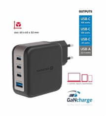 SWISSTEN SIEŤOVÝ ADAPTÉR GaN 3x USB-C 100W PD + 1x USB-A 18W QC ČIERNY