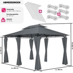 tectake Záhradný altánok luxusný Emine 4 x 3 m so 6 bočnými stenami