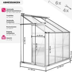 tectake Skleník 192 x 128 x 202 cm - polykarbonátová prístavba k múru + základňa