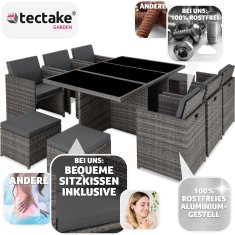 tectake Záhradný ratanový nábytok New York 6 + 4 + 1 s ochranným obalom, varianta 2